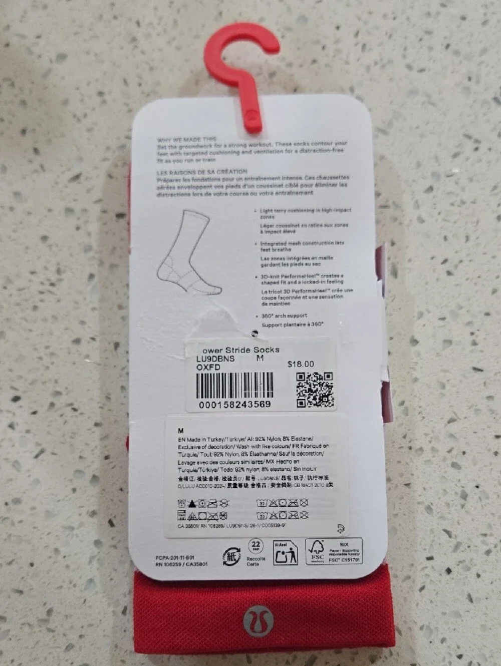 NWT lululemon athletica Power Stride Crew Socks - Red with White Stripes
